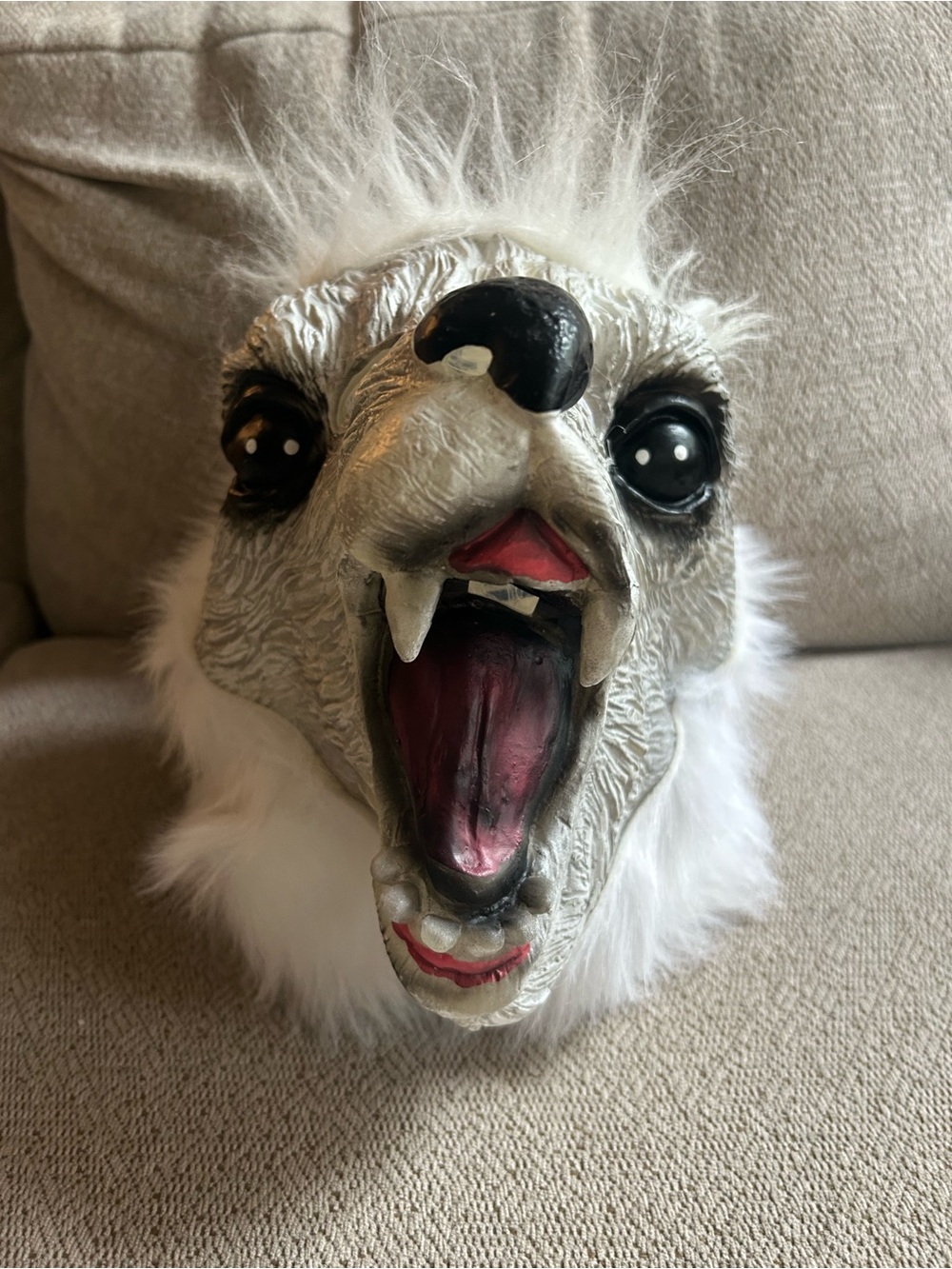 NWT White Faux Fur Llama Animal Head Halloween Mask Costume Cosplay Fangs
